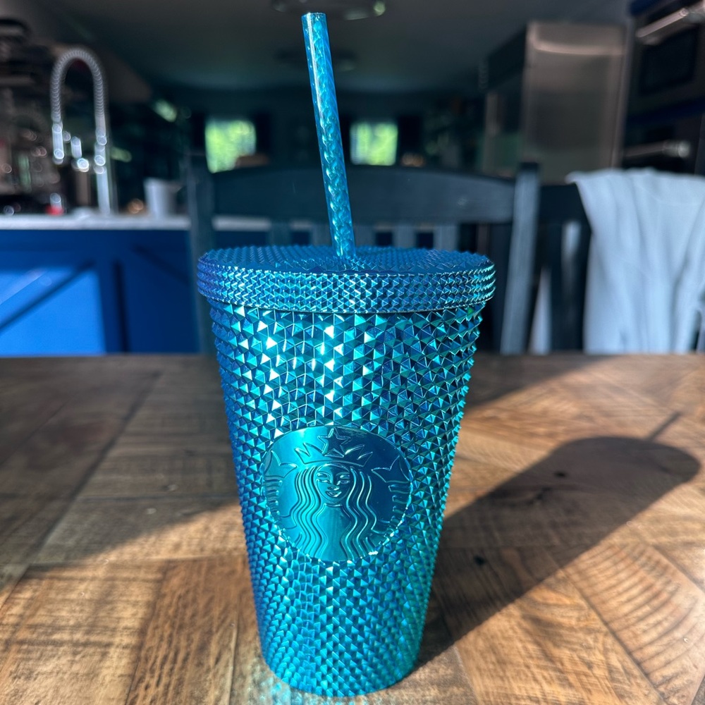 Starbucks Blue Metallic Chrome Studded Tumbler